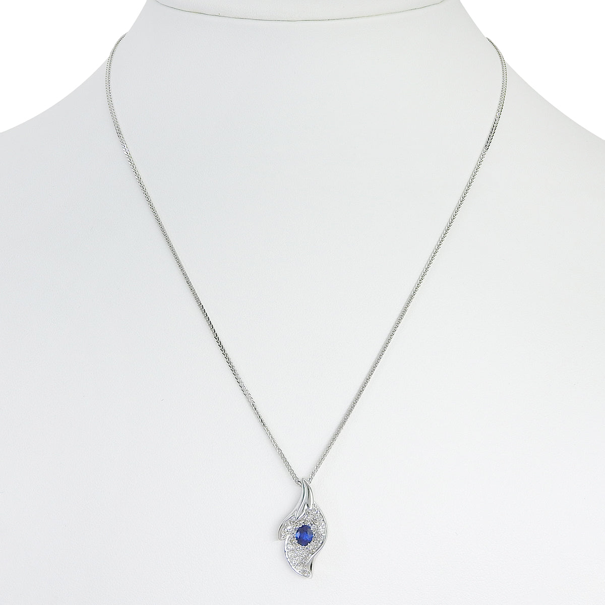 Leaf Sapphire Diamond Necklace S0.40/D0.57 White Gold K18WG 5.5g