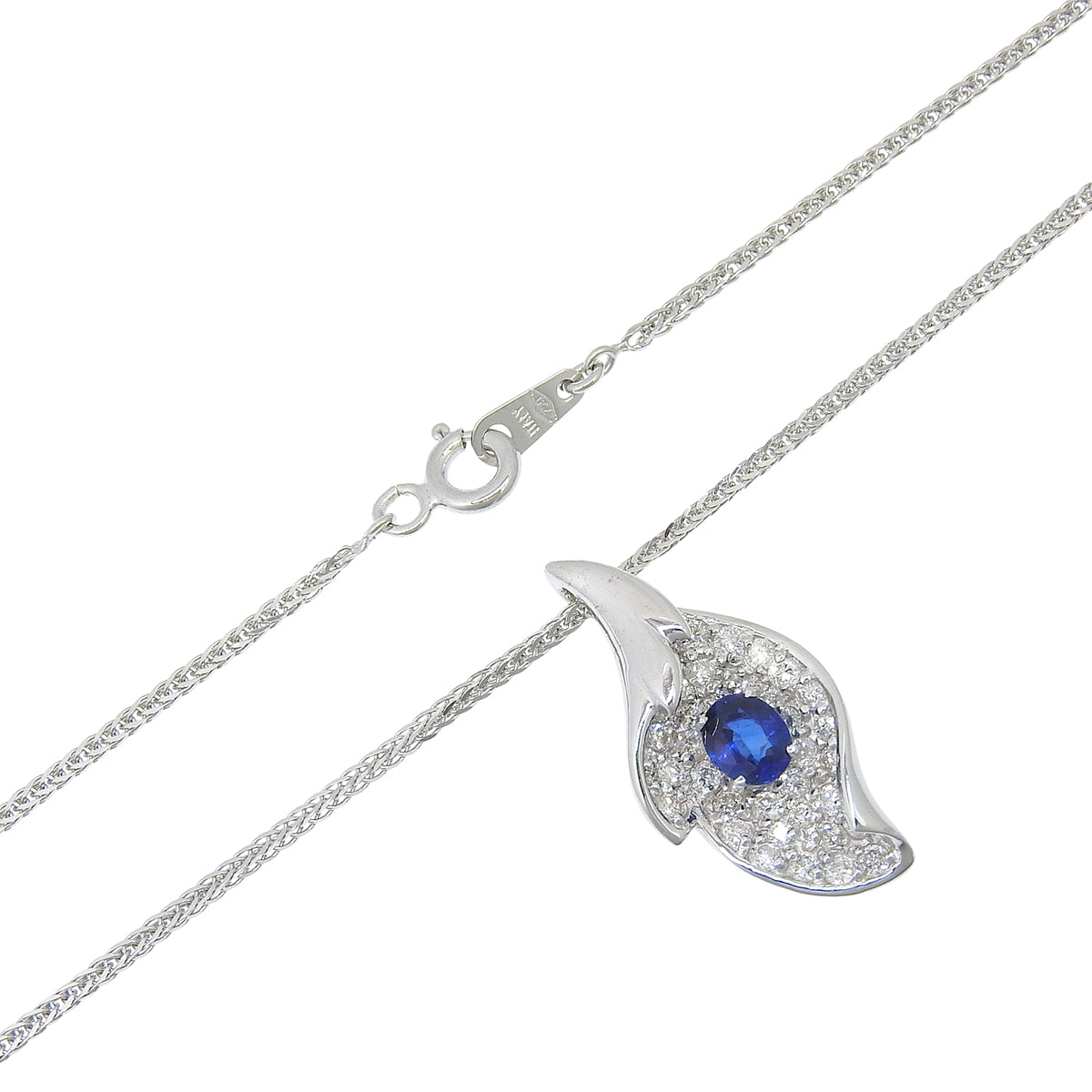 Leaf Sapphire Diamond Necklace S0.40/D0.57 White Gold K18WG 5.5g