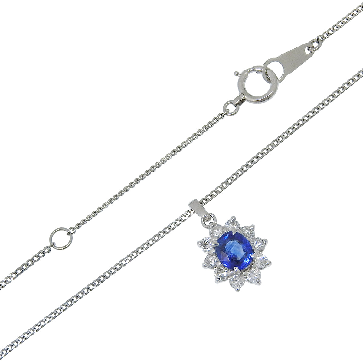 Sapphire Diamond Necklace S0.72/D0.35 Platinum Pt900 Pt850 4.2g
