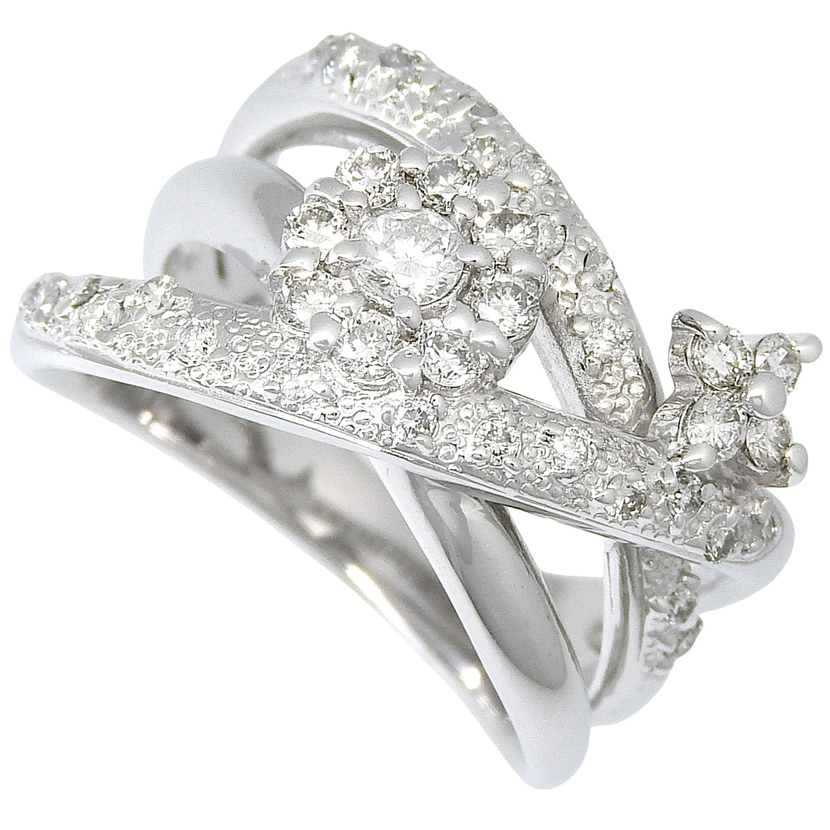 クロスダイヤモンドリング D0.53 ホワイトゴールド K18WG 11(51)号 6.5g