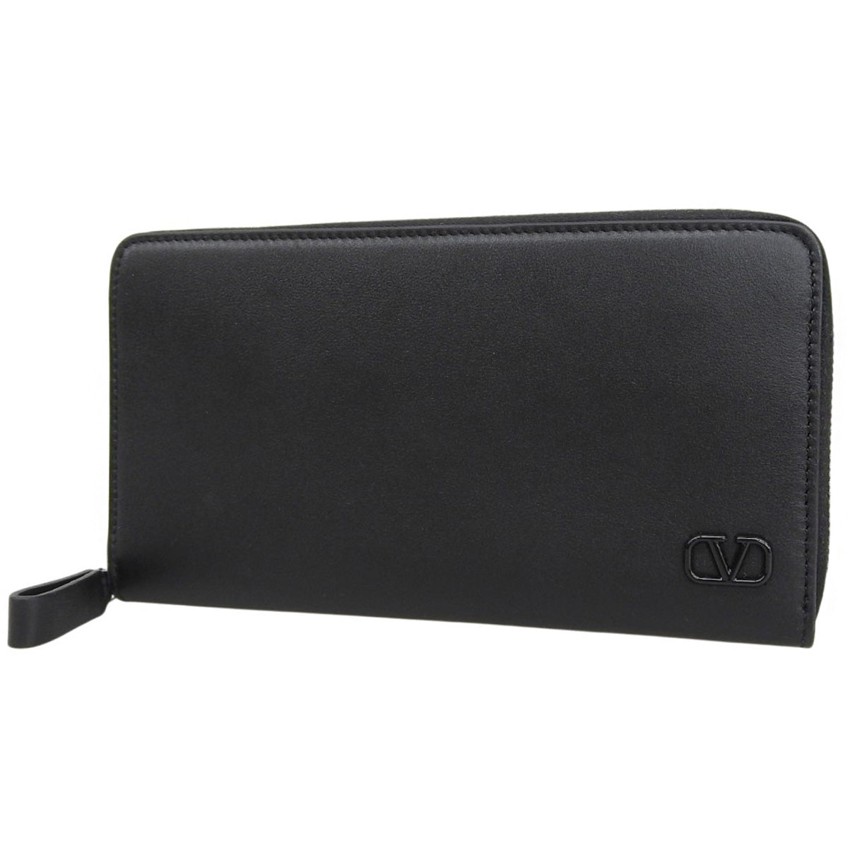V Logo Long Wallet, Leather, Black