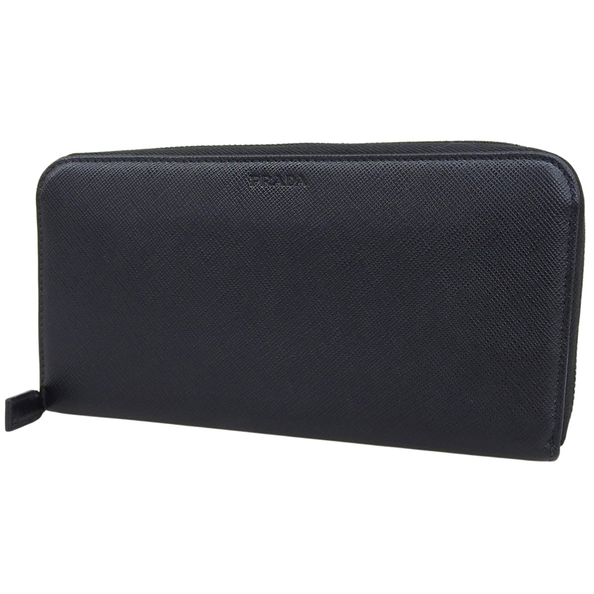 Round Zipper Wallet, Saffiano Leather, Black