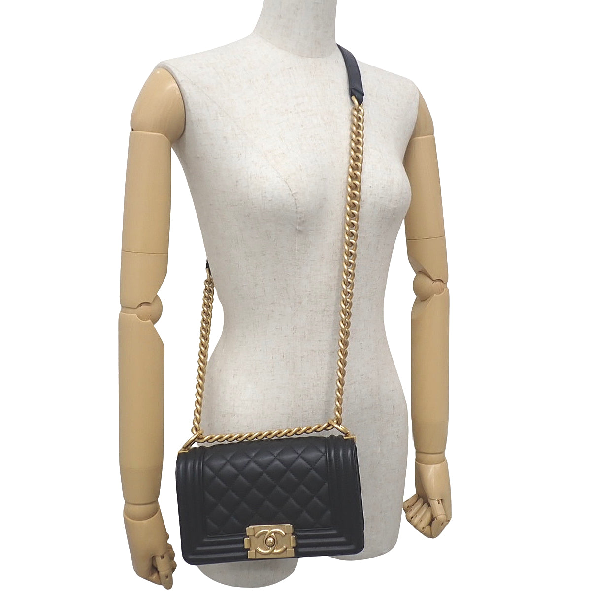 Boy Chanel Coco Mark Chain Shoulder Bag in Black Lambskin