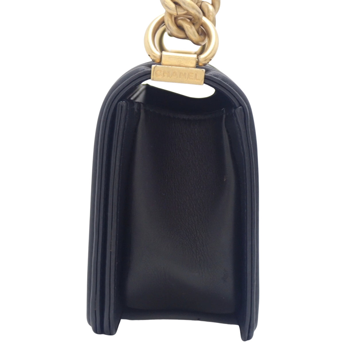 Boy Chanel Coco Mark Chain Shoulder Bag in Black Lambskin