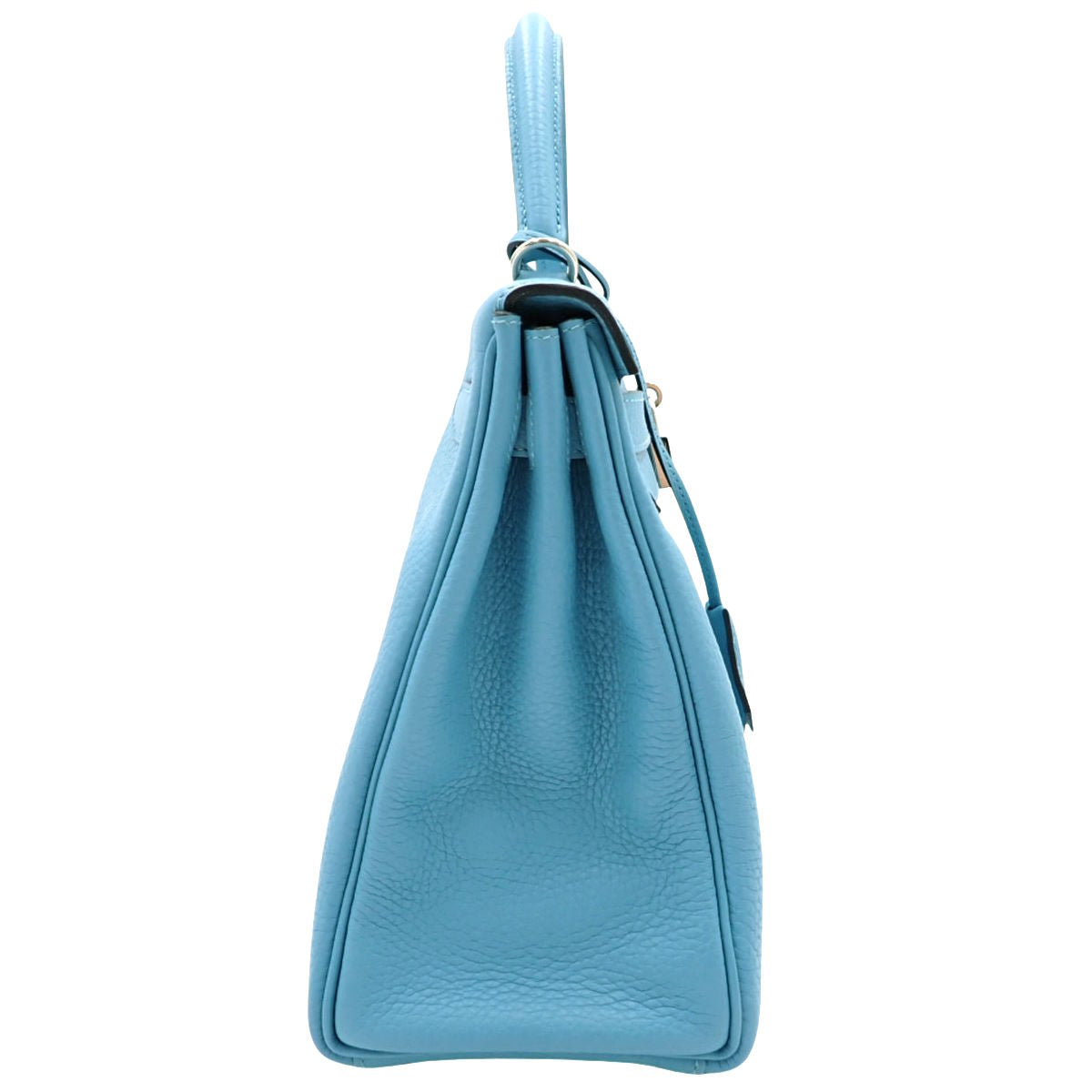 Kelly 32 (inside stitching) Taurillon Clemence Blue Noir silver hardware D stamp