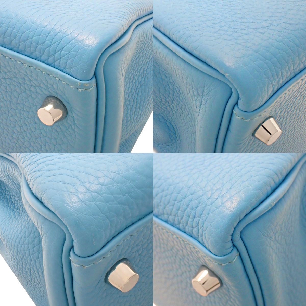 Kelly 32 (inside stitching) Taurillon Clemence Blue Noir silver hardware D stamp