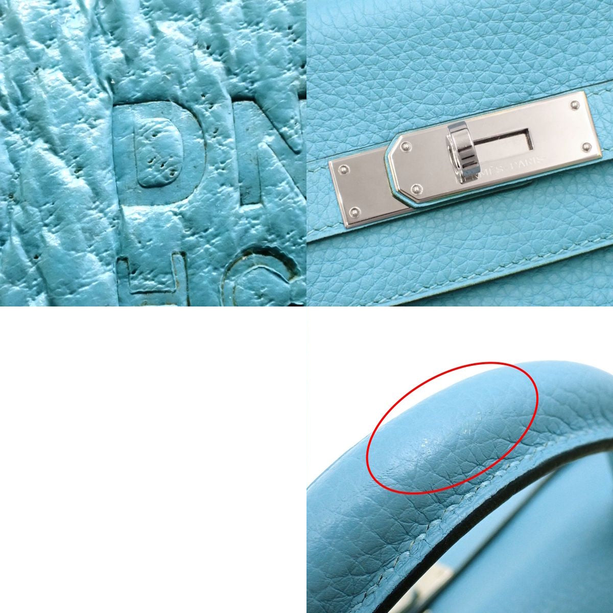 Kelly 32 (inside stitching) Taurillon Clemence Blue Noir silver hardware D stamp