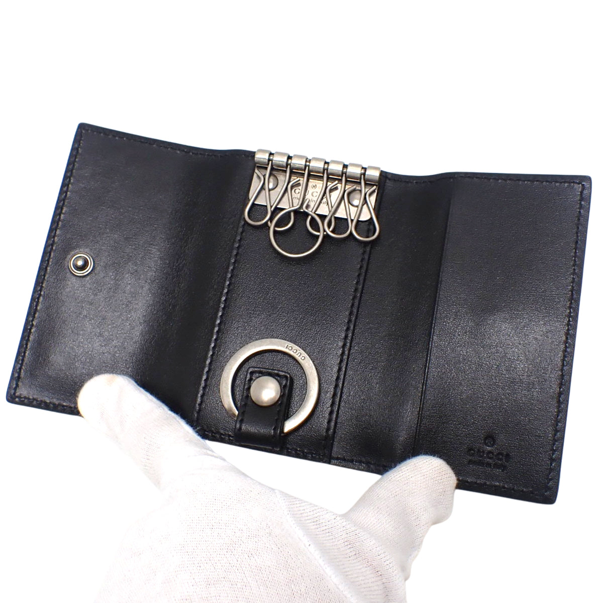 GG Marmont 6-ring key case, leather, black, 435305