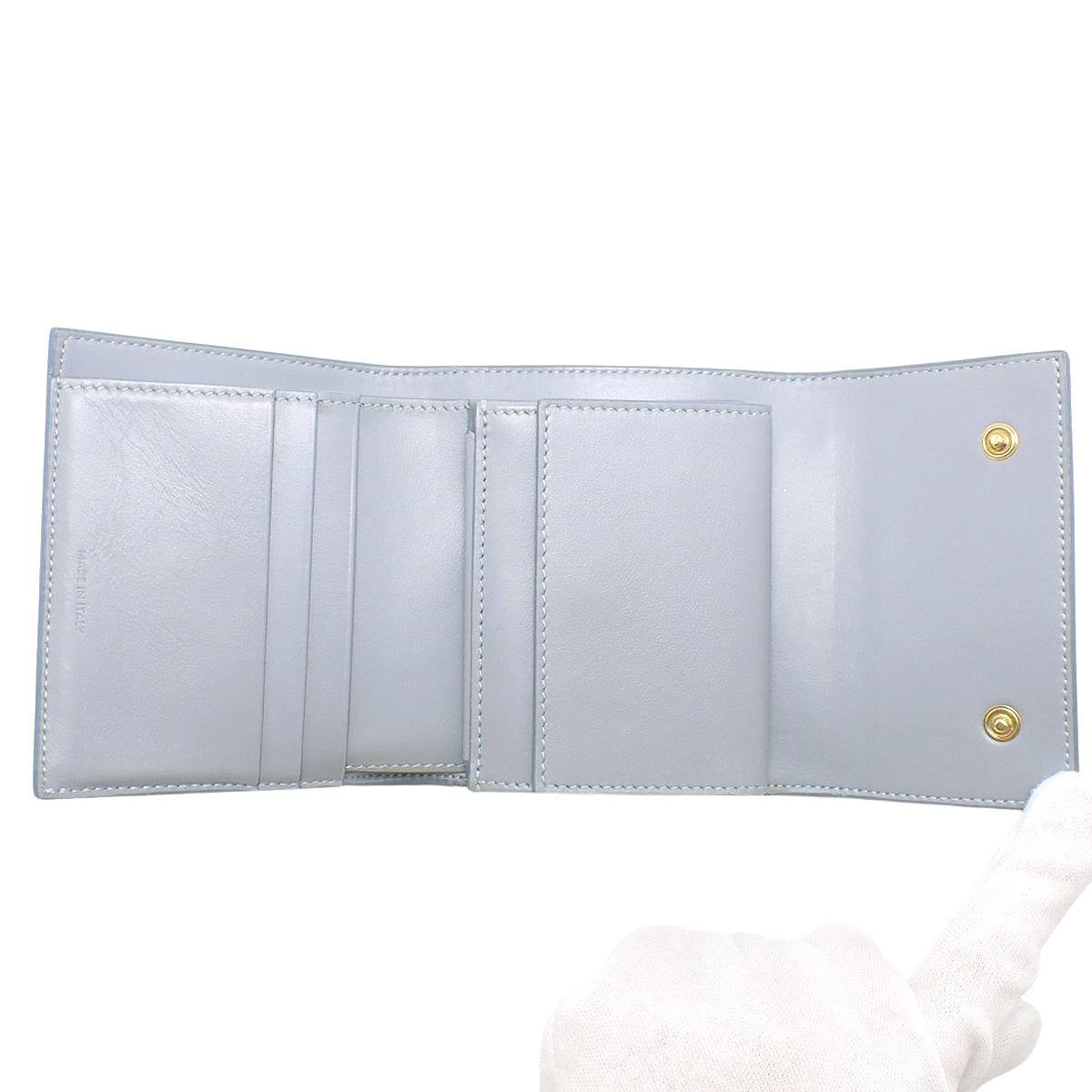 Small Trifold Wallet in Blue Grey Leather