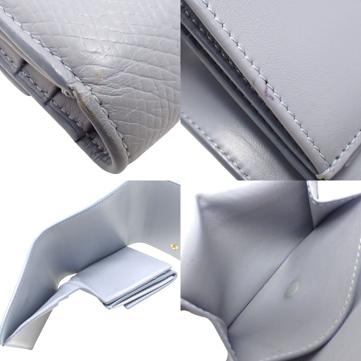 Small Trifold Wallet in Blue Grey Leather