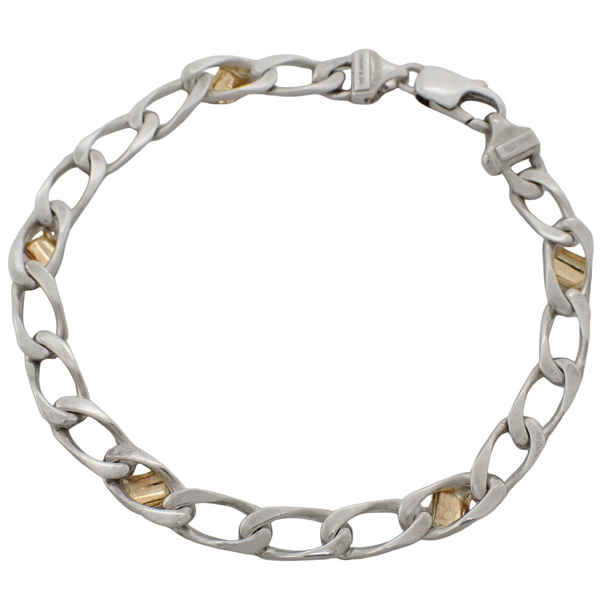 Figaro Link Bracelet Silver SV925 Yellow Gold K18YG