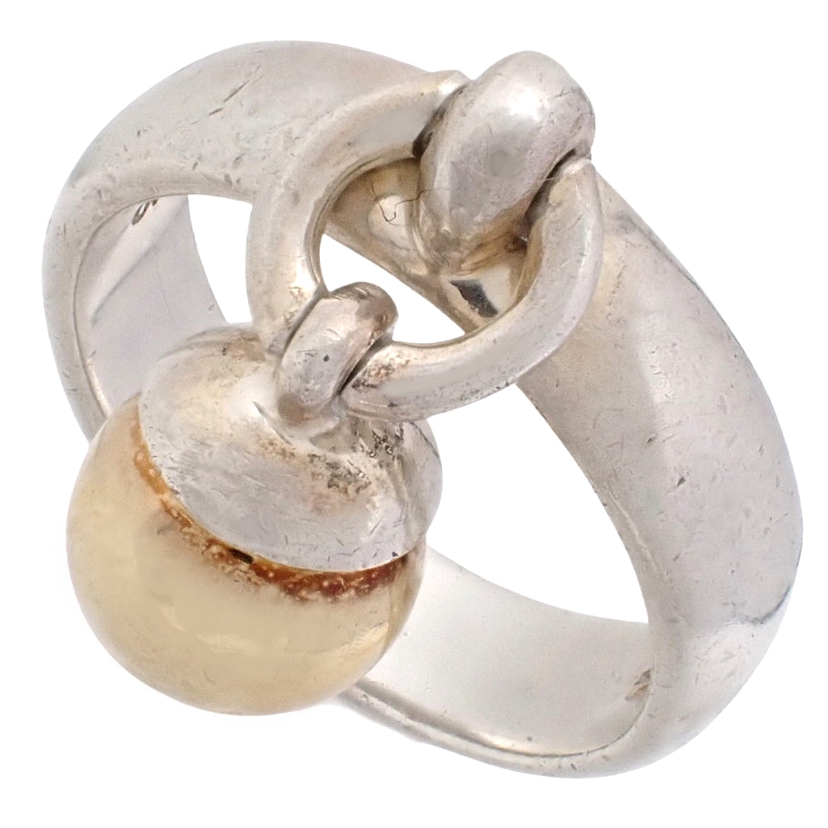 Ball Dangle Doorknocker Ring Silver SV925 Yellow Gold K18YG Size 9 (US)