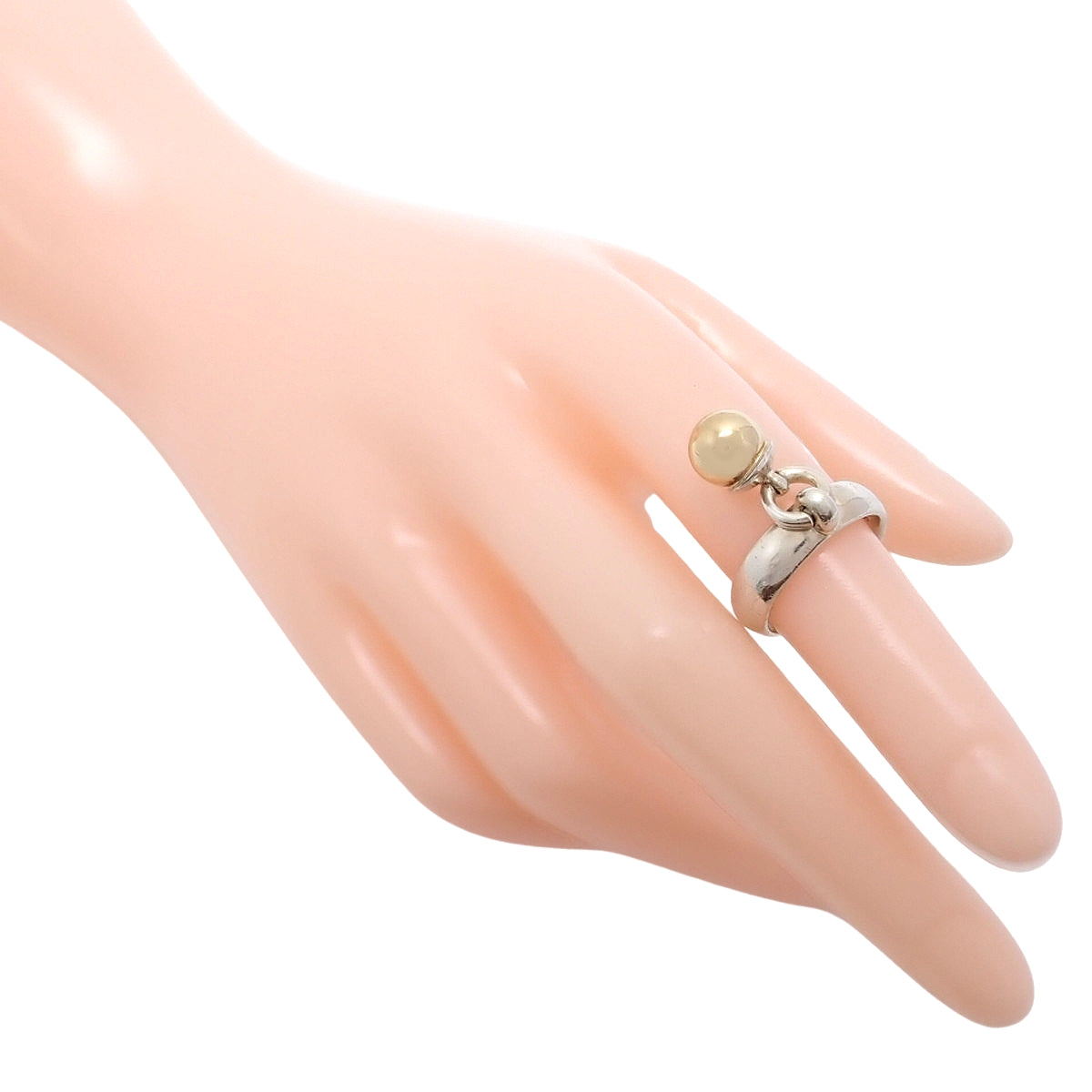 Ball Dangle Doorknocker Ring Silver SV925 Yellow Gold K18YG Size 9 (US)