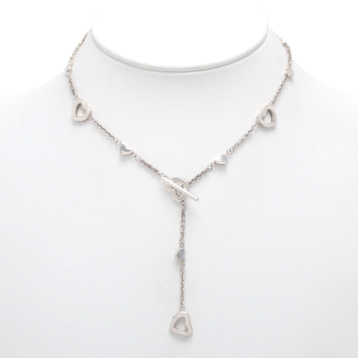 Heart Link Lariat Necklace Silver SV925