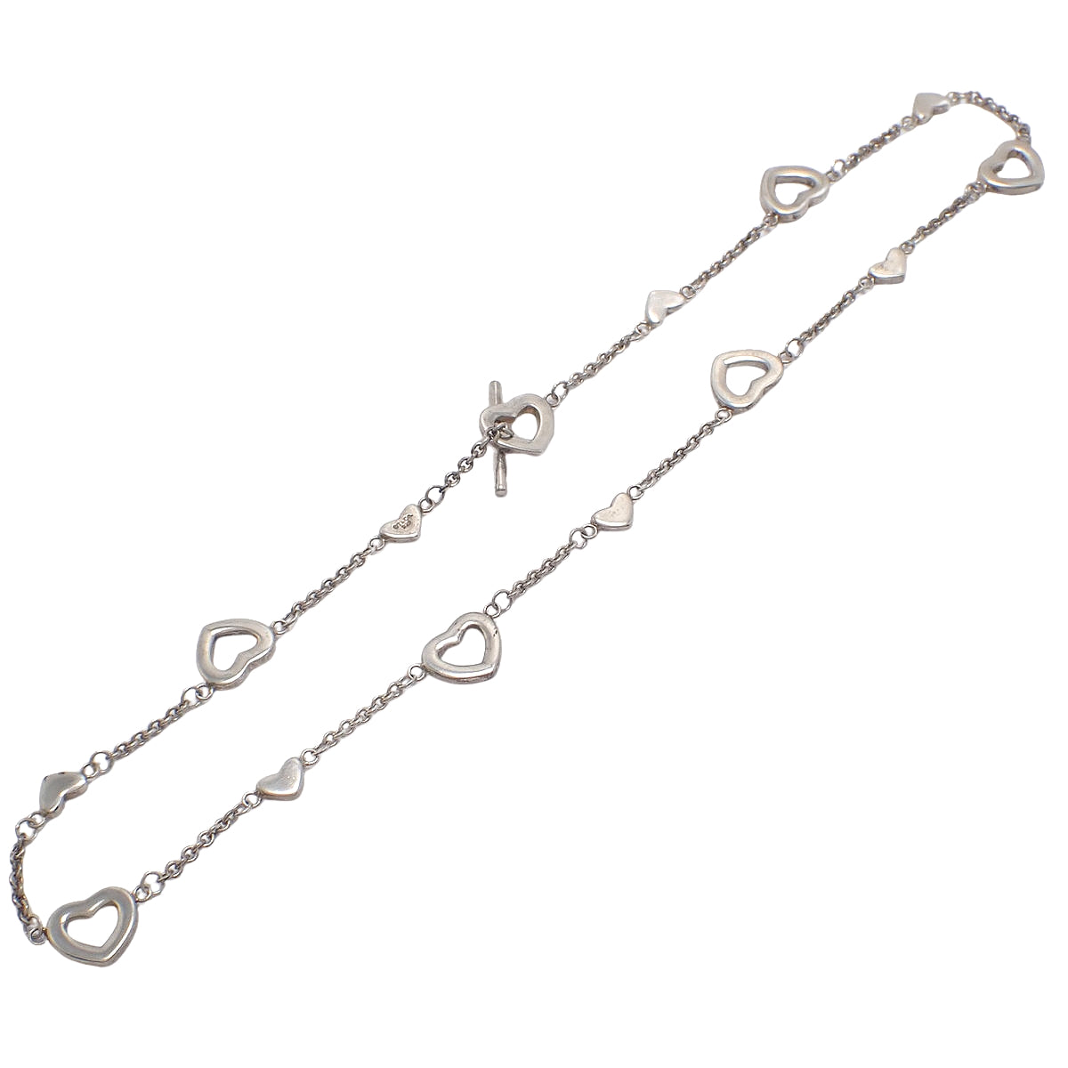 Heart Link Lariat Necklace Silver SV925