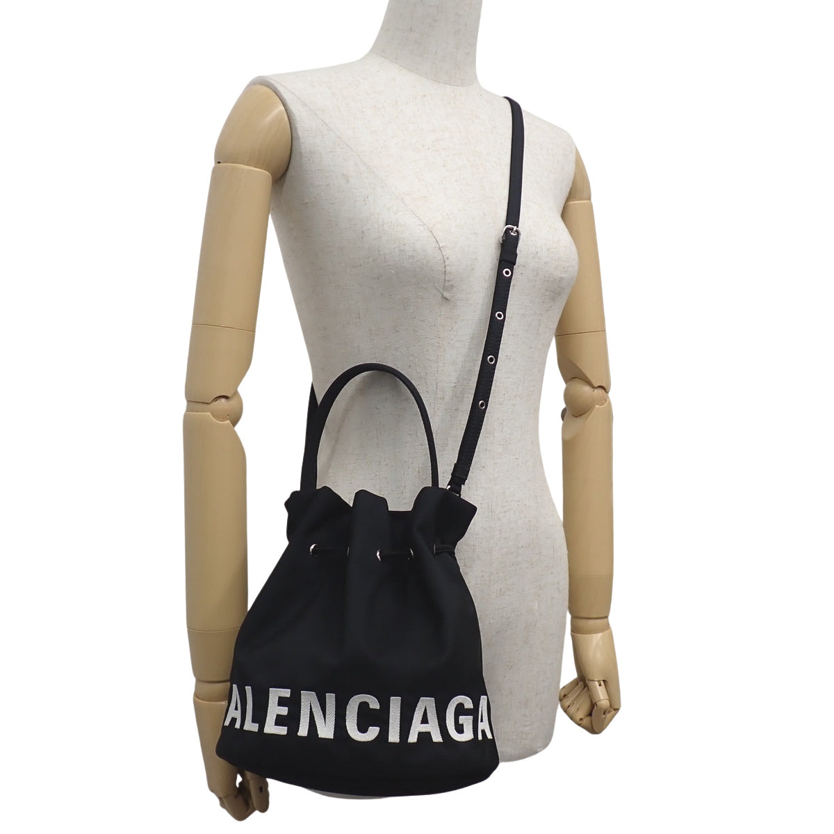 2-way drawstring bag, nylon, black and white, 619459