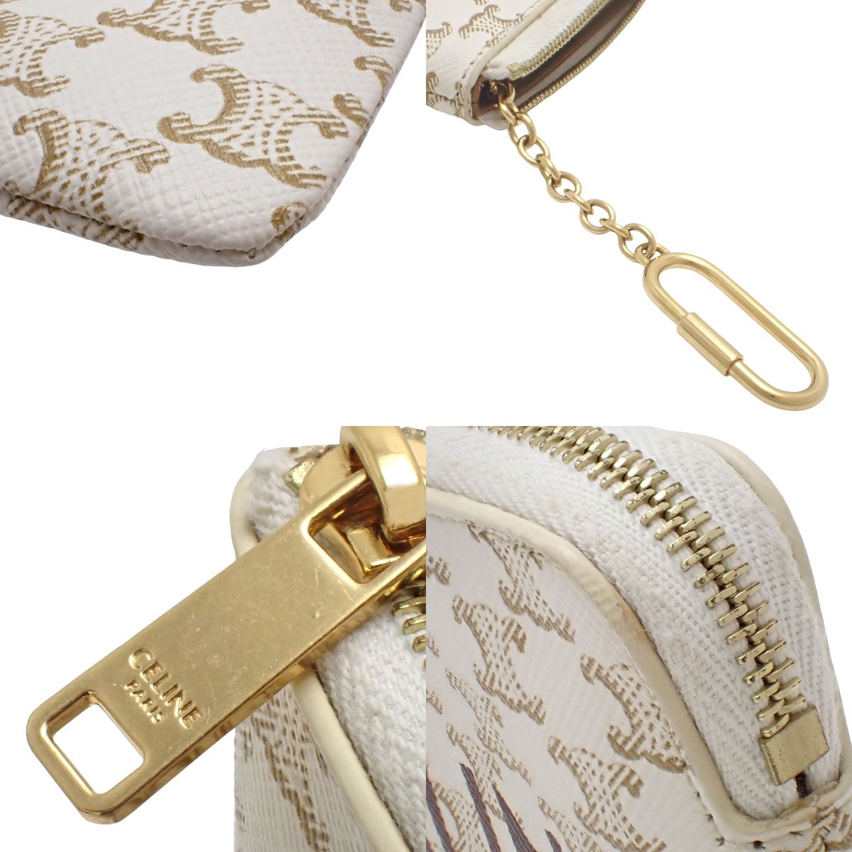 带钥匙扣零钱包 TRIOMPHE帆布 白色 米色 10C662CA2
