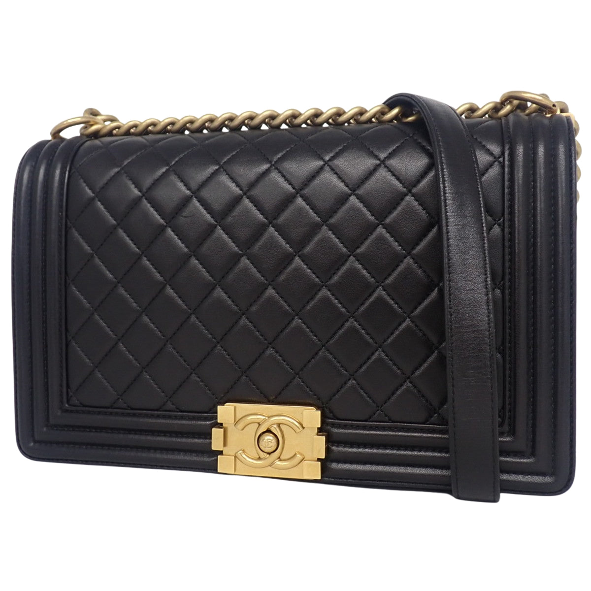 Matelasse Boy Chanel Coco Mark Chain Shoulder Bag in Black Lambskin A92193