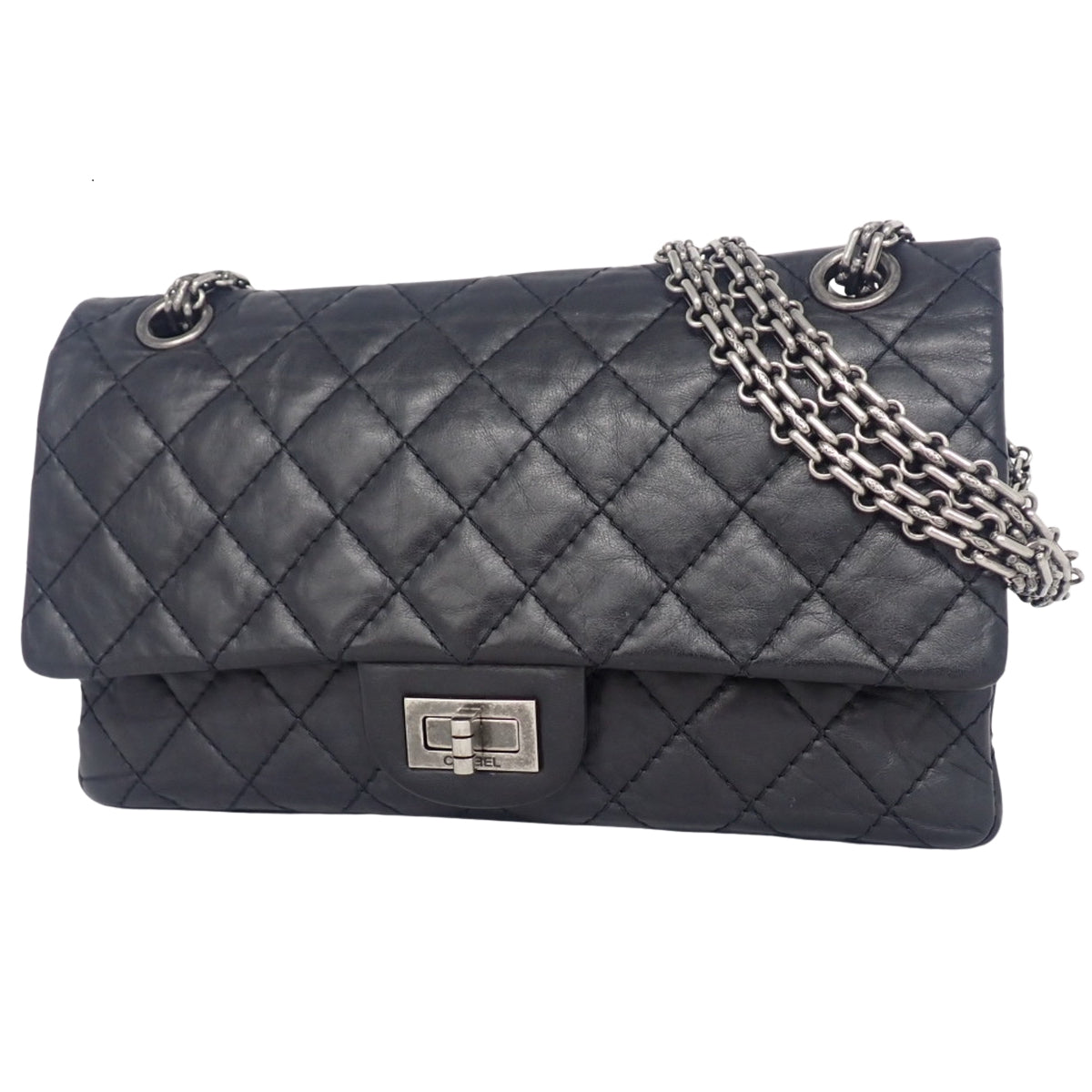 2.55 マトラッセ Wフラップ ショルダーバッグ ブラック エイジドカーフスキン A37587