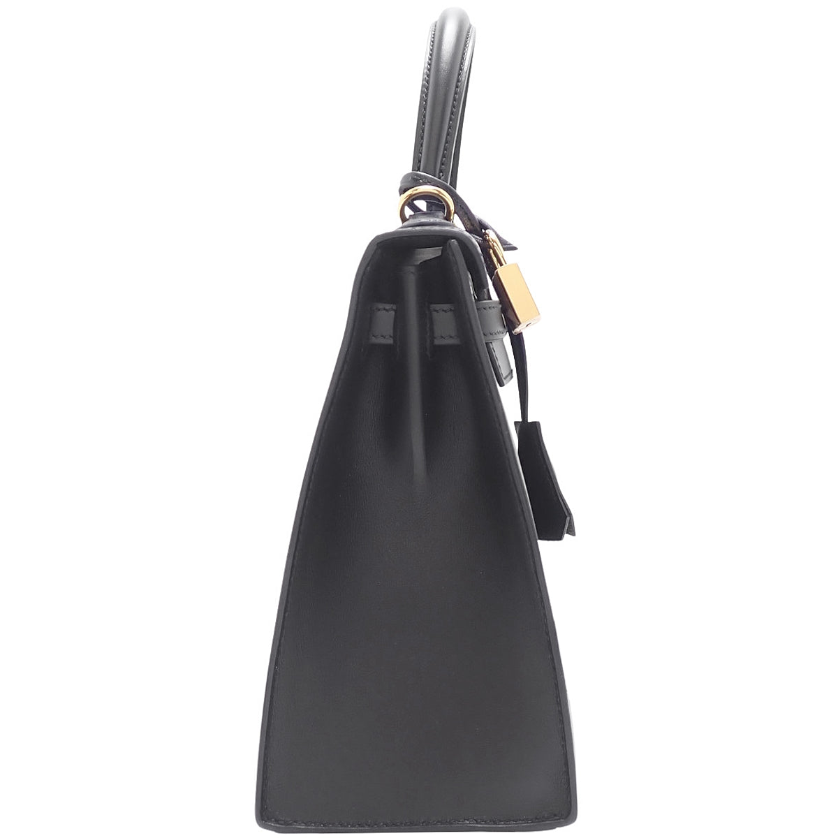 Kelly 25 (Outside Stitch) Box Calf Leather, Black, Gold Hardware, W Stamp