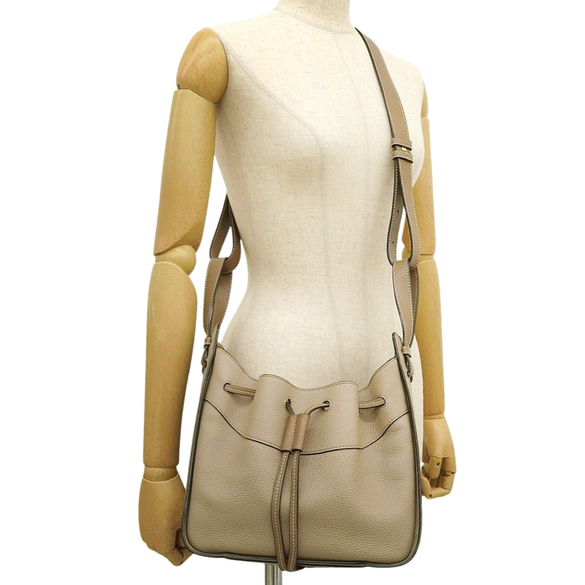 Hammock Drawstring Small Calfskin Beige Brown A538V07X15