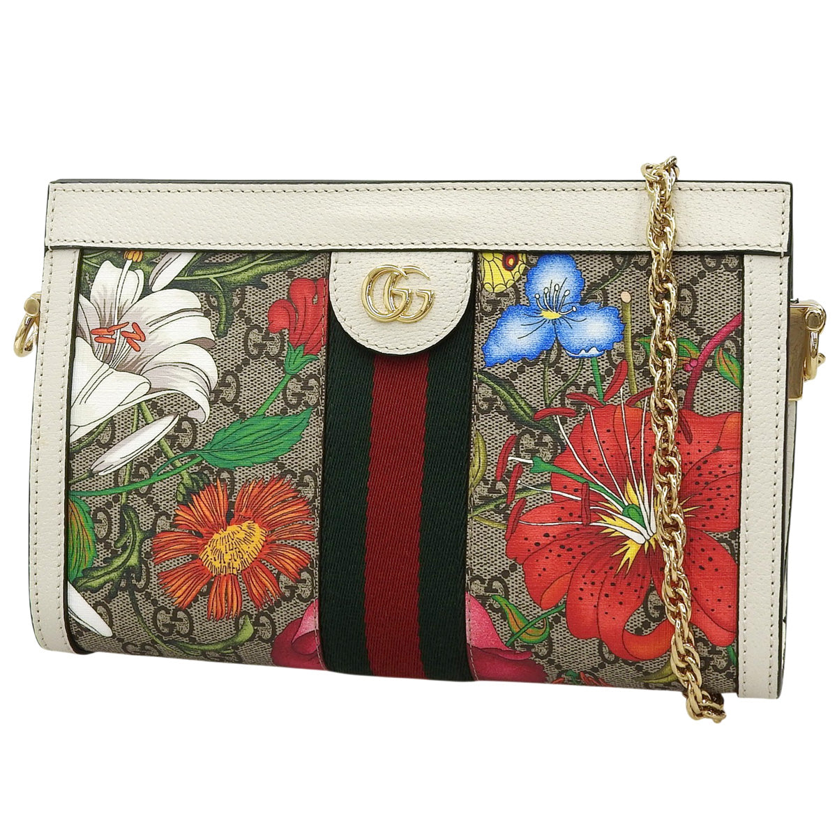 オフィディア GGフローラ スモール チェーンショルダーバッグ ホワイト マルチカラー 503877