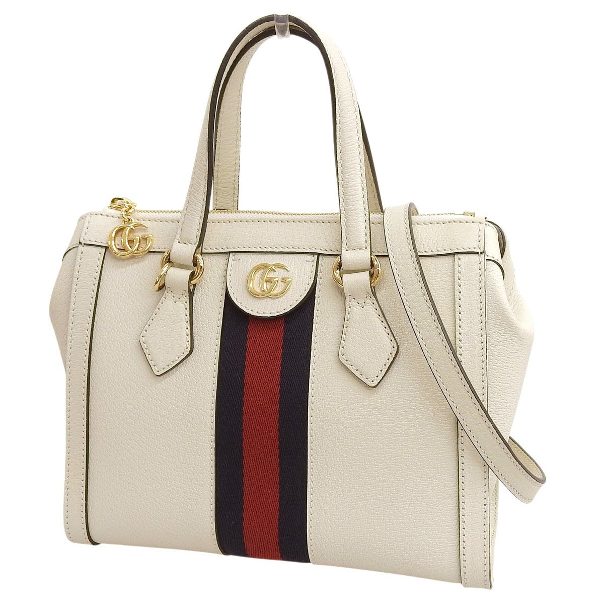 Ophidia GG Small Tote Bag Leather Ivory Red Navy 547551
