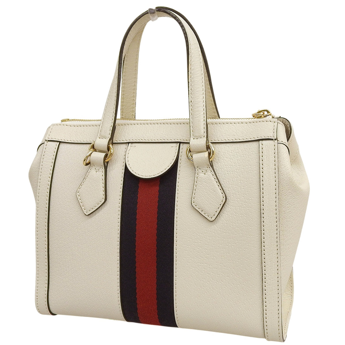 オフィディア GG スモール トートバッグ レザー アイボリー レッド ネイビー 547551