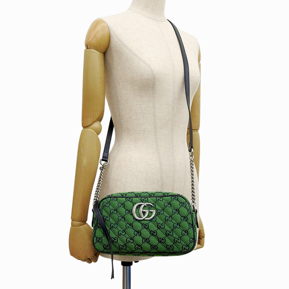 GGマーモント ミニ カメラバッグ GGキャンバス グリーン ネイビー 447632