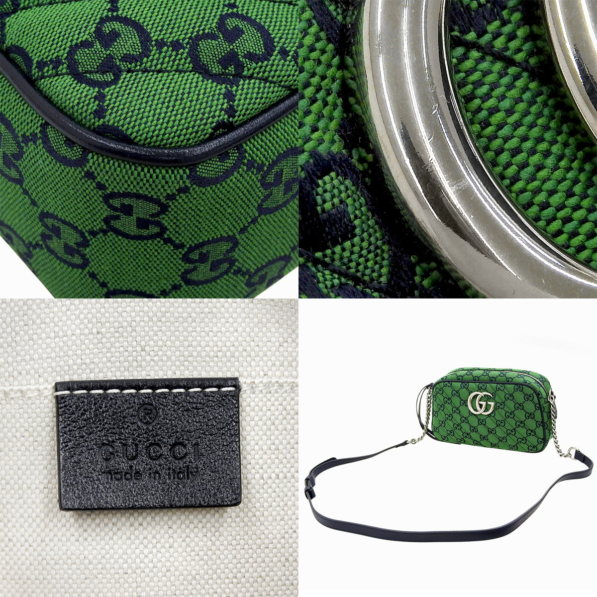 GGマーモント ミニ カメラバッグ GGキャンバス グリーン ネイビー 447632
