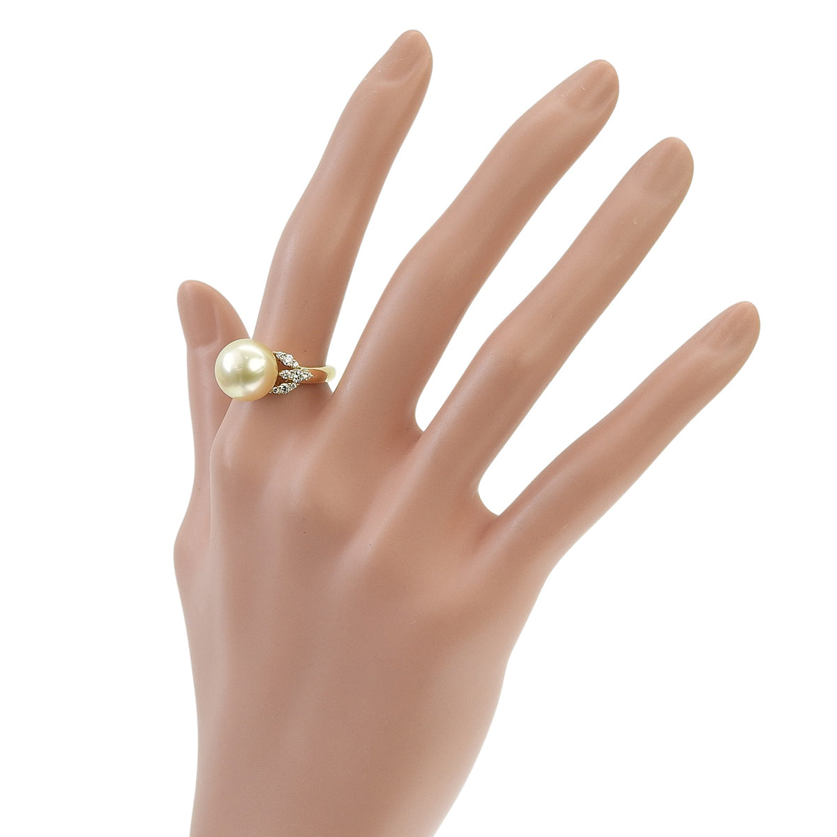 Pearl Diamond Ring D0.37 Yellow Gold K18YG Size 13 (US 6.5) 7.0g