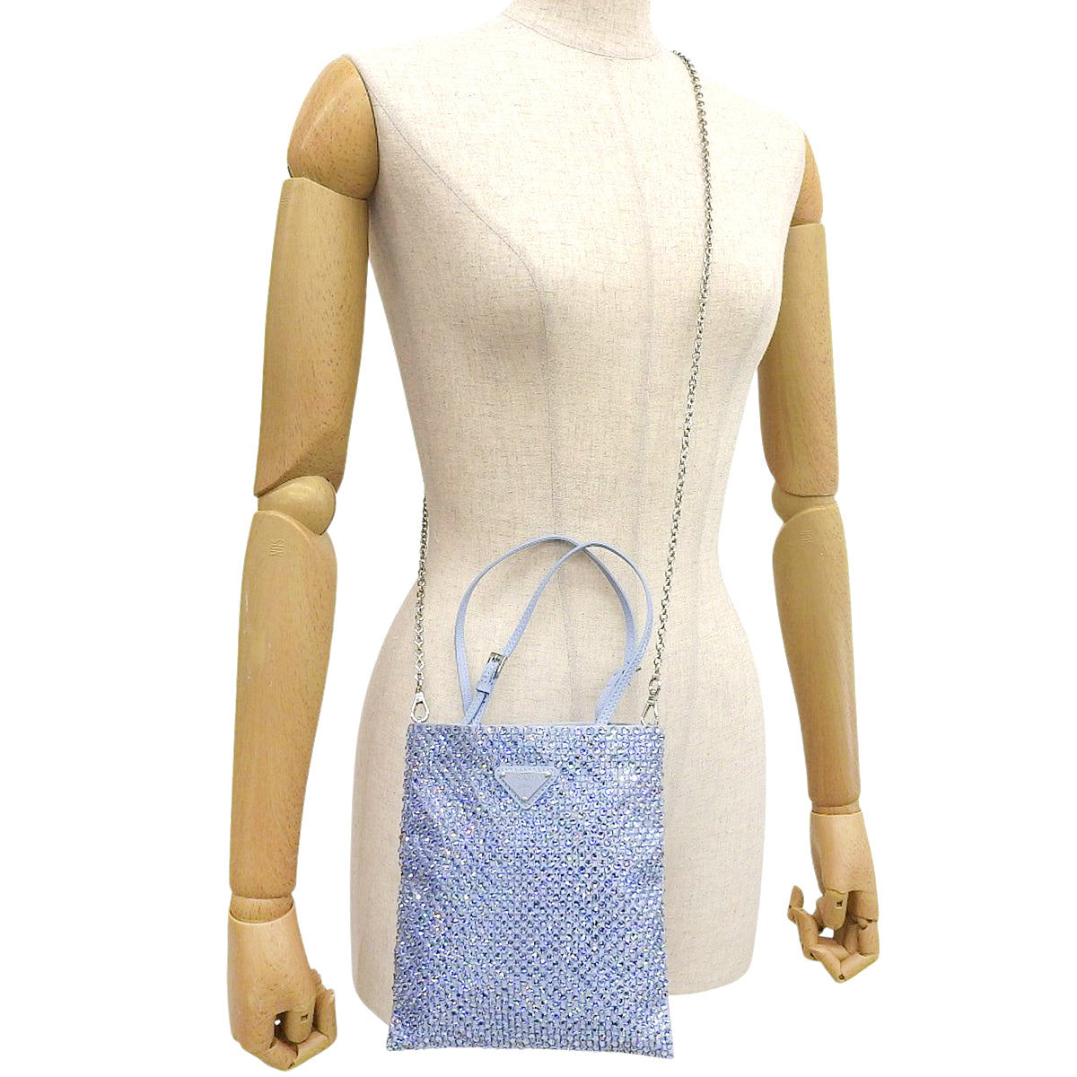 三角ロゴ ミニバッグ サテン クリスタル CELESTE セレステ 1BA253