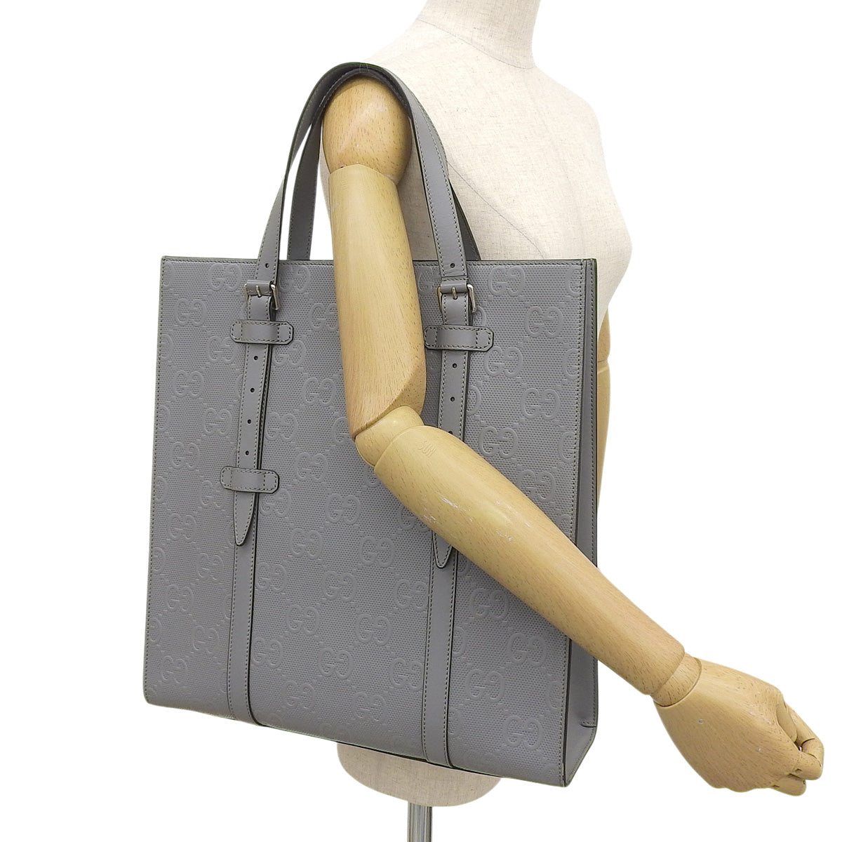 GGエンボス トートバッグ レザー グレー 700421