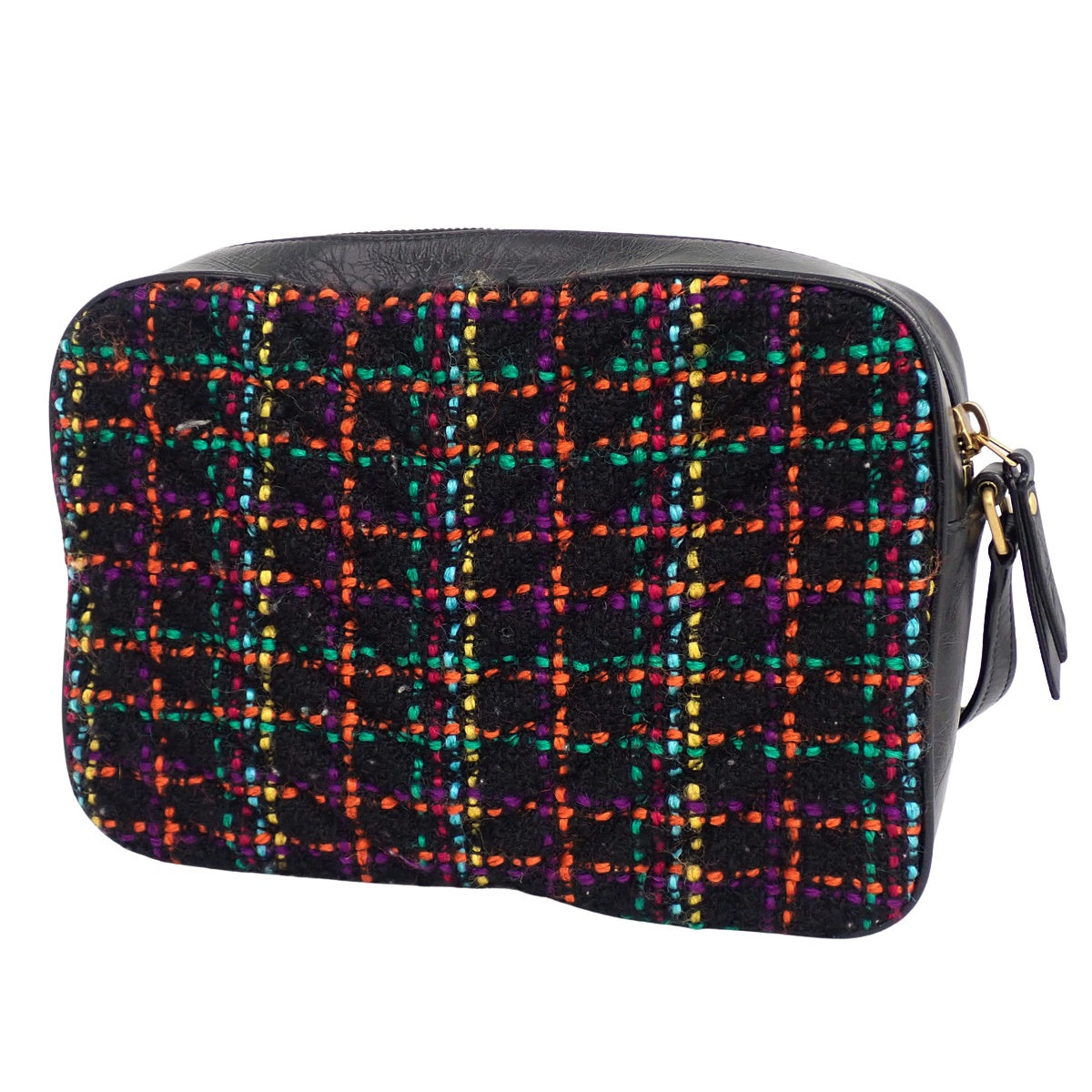 ルー カメラバッグ レザー ツイード ブラック マルチカラー