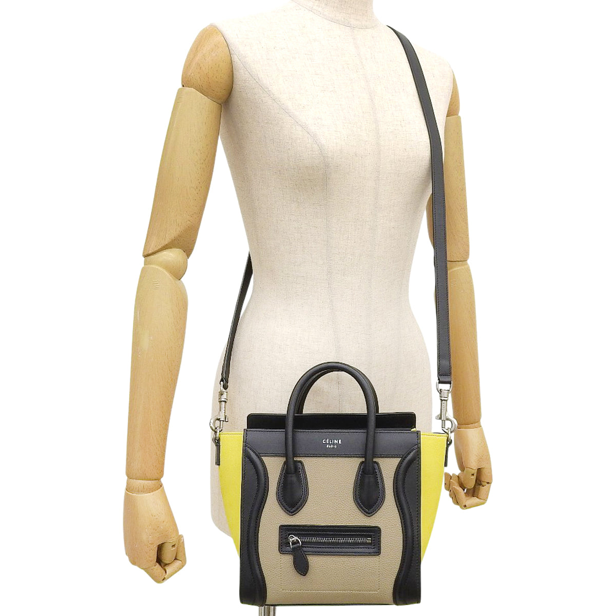 Luggage Nano Shopper Calfskin Suede Black Yellow Beige