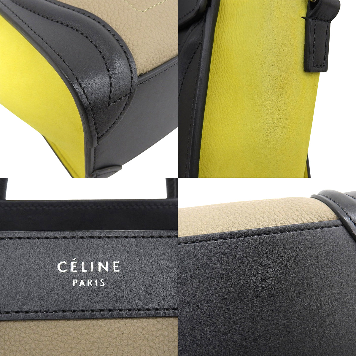 Luggage Nano Shopper Calfskin Suede Black Yellow Beige