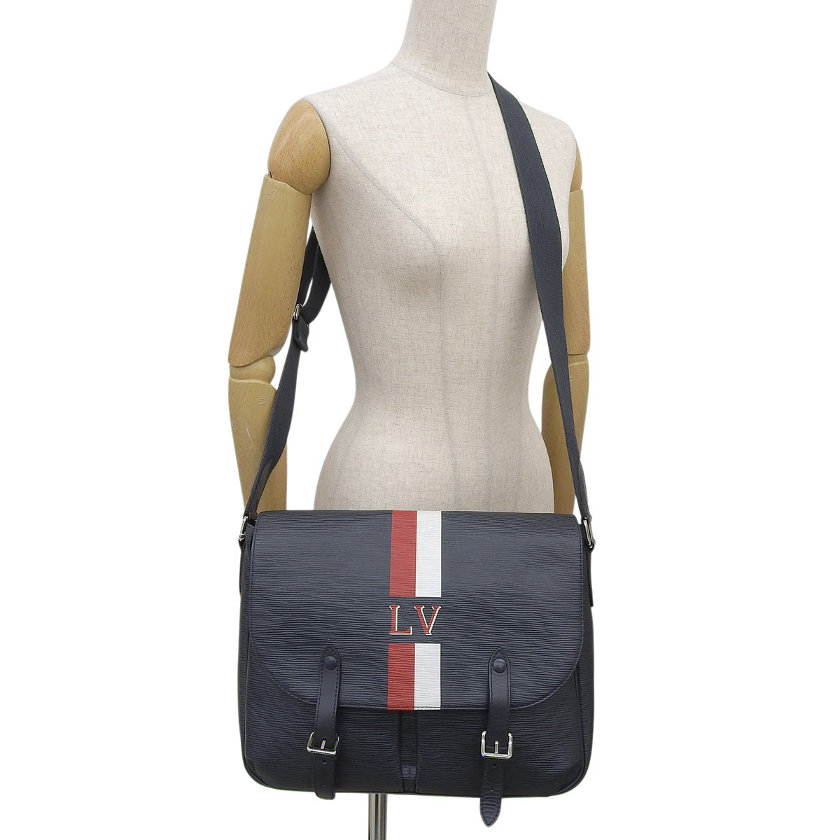 Epi Christopher Messenger bag in Epi leather, navy, white, and red