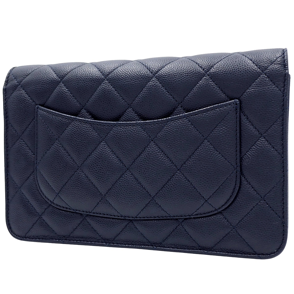 Matelasse Coco Mark Chain Wallet in Navy Caviar Leather AP0250