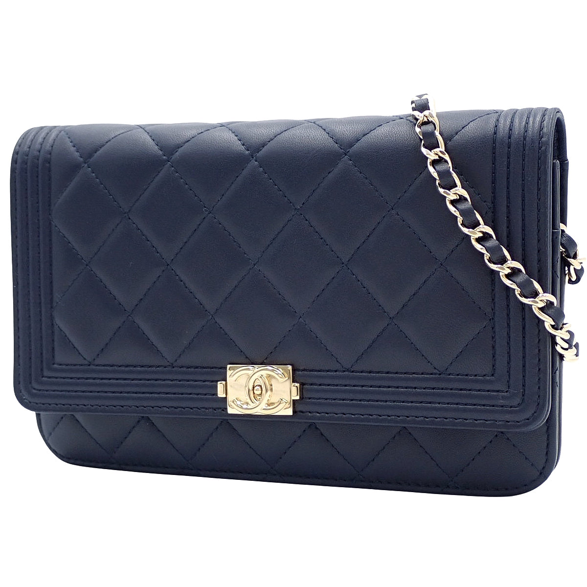 Boy Chanel/Matelasse Coco Mark Chain Wallet in Navy Lambskin A80287