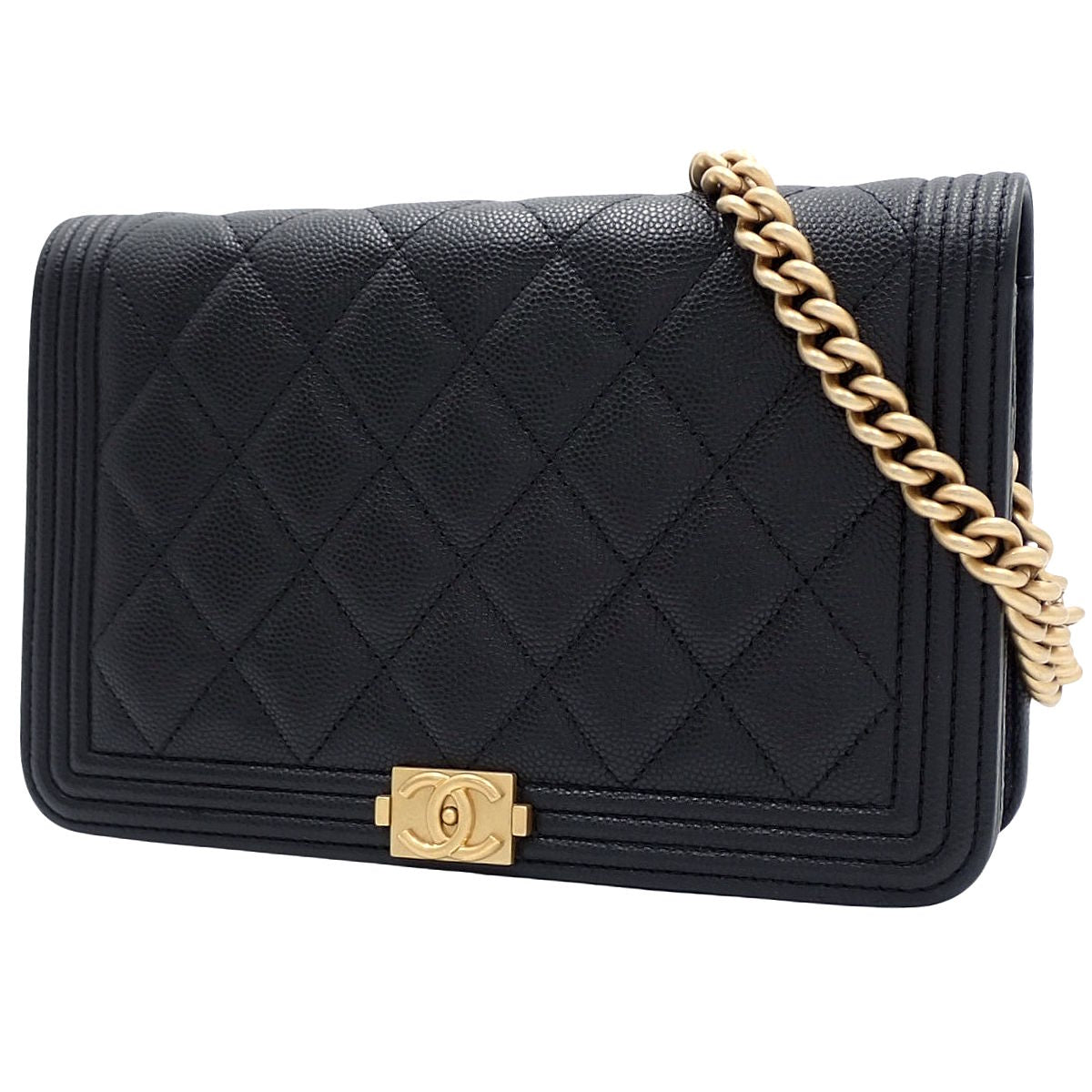 Boy Chanel/Matelasse Coco Mark Chain Wallet in Caviar Leather, Black, AP1117