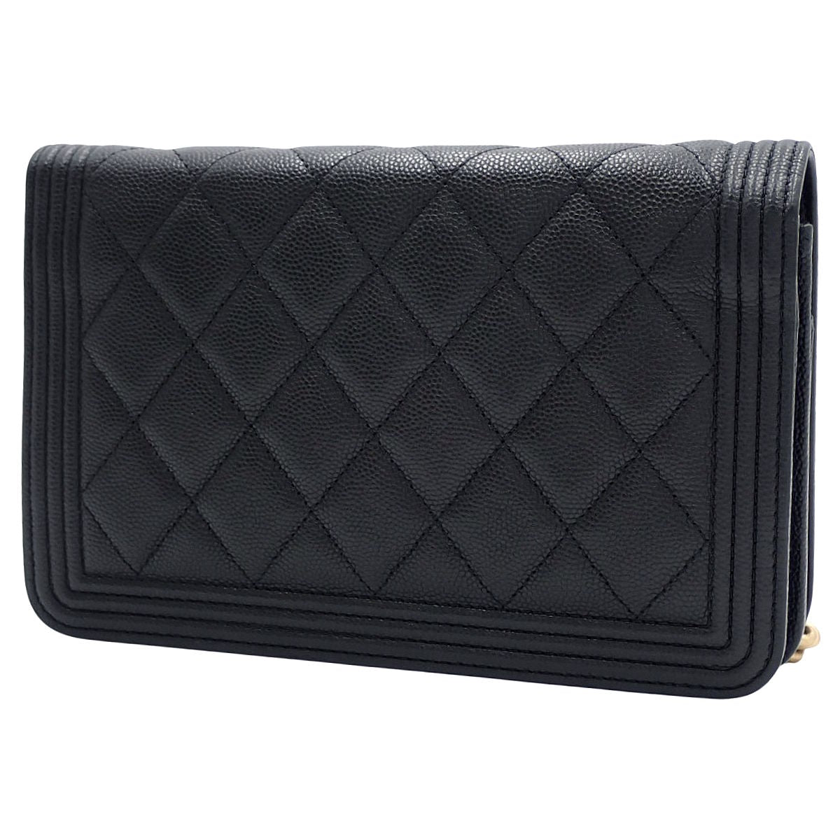 Boy Chanel/Matelasse Coco Mark Chain Wallet in Caviar Leather, Black, AP1117