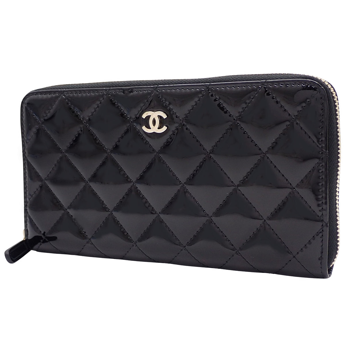 マトラッセ ココマーク ラウンドファスナー長財布 パテントレザー/エナメル ブラック