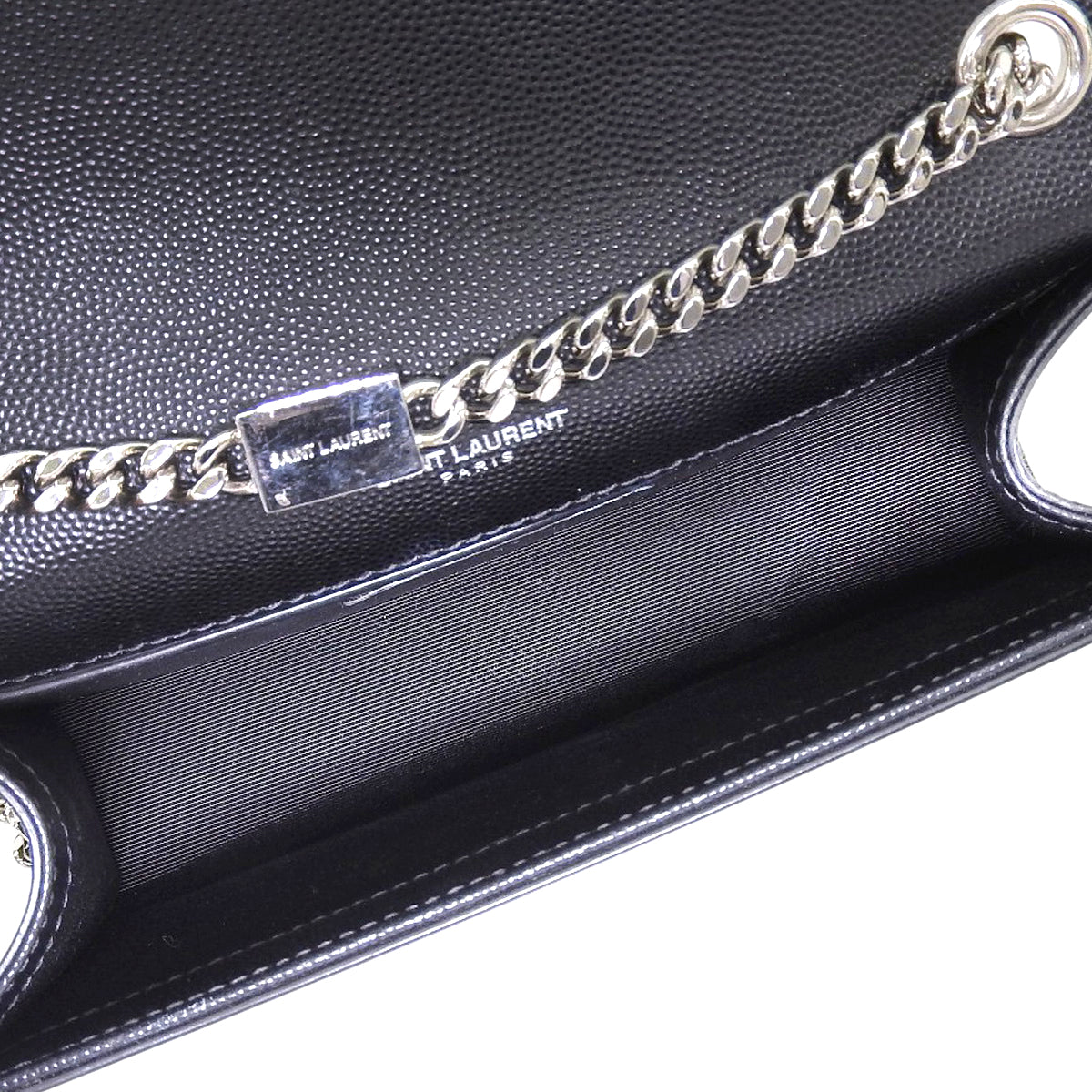 Kate Small Chain Shoulder Bag in Grain de Poudre Embossed Leather, Black, 469390