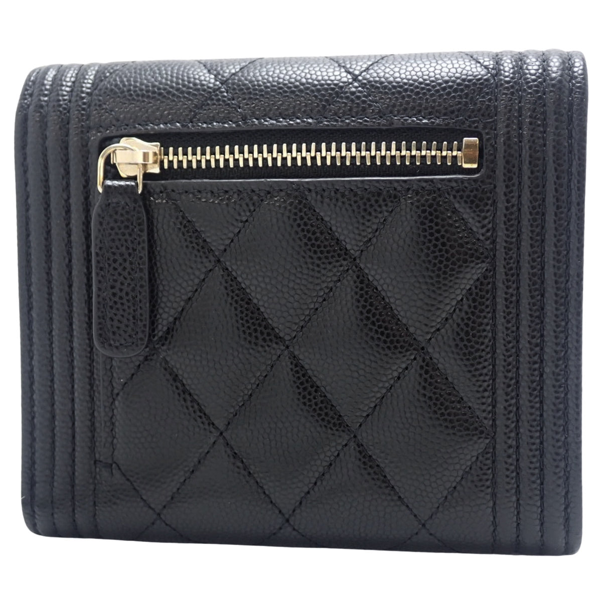 ボーイシャネル 三つ折り ウォレット キャビアスキン ブラック