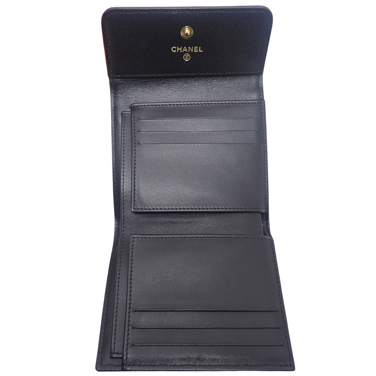 Boy Chanel 三折钱包,鱼子酱纹皮革,黑色