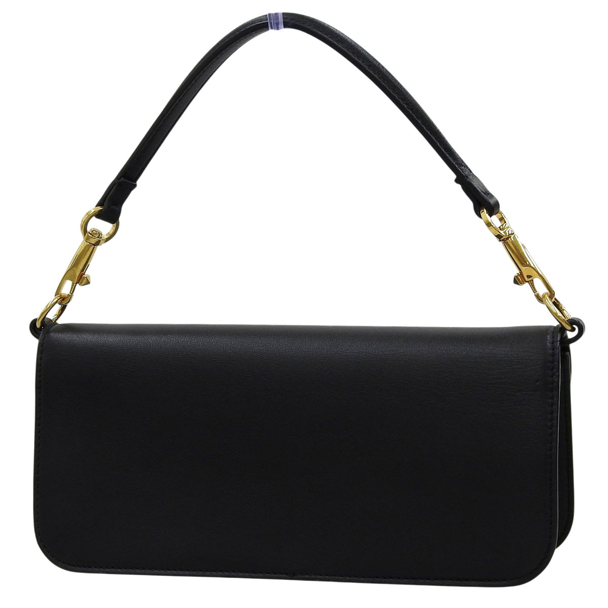 V logo shoulder bag in black leather