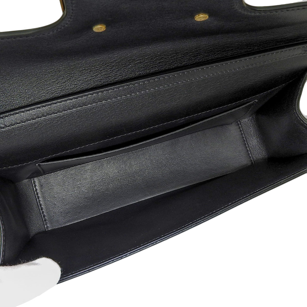 V Logo Shoulder Bag Leather Black