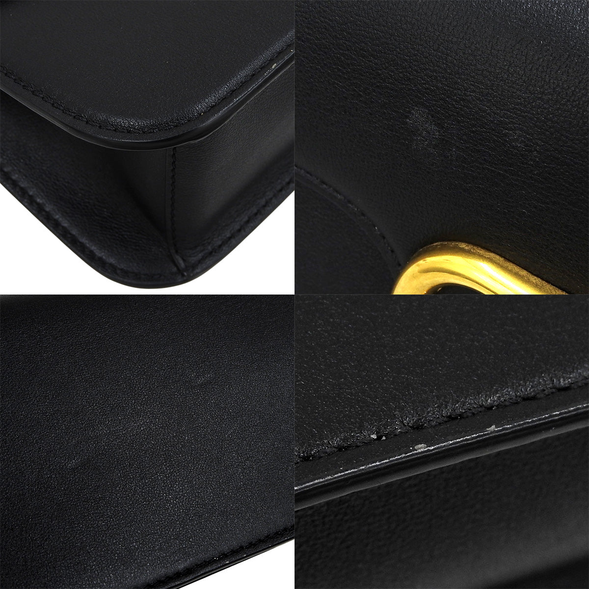 V Logo Shoulder Bag Leather Black