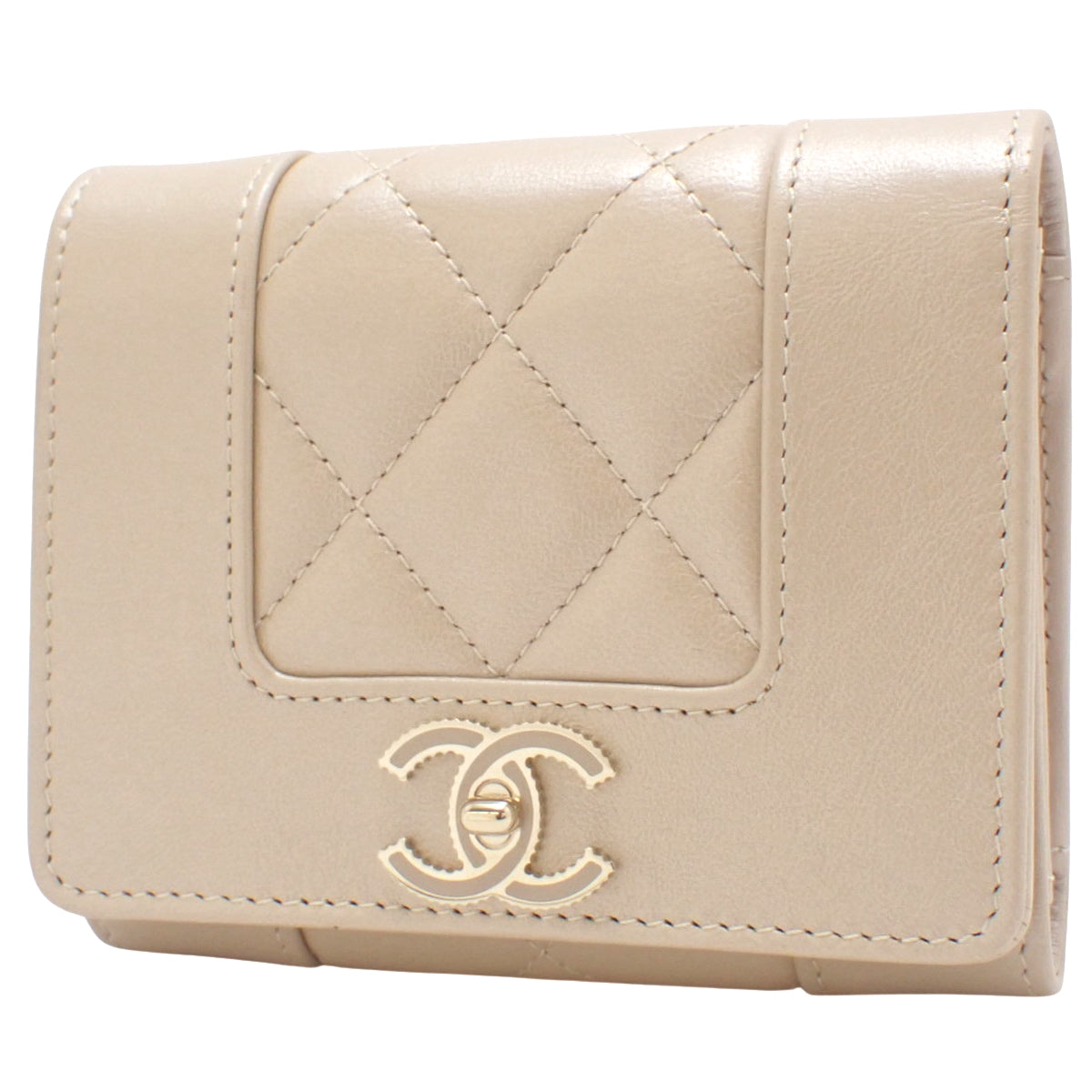 Mademoiselle Coco Mark Tri-fold Wallet in Lambskin Beige Gold