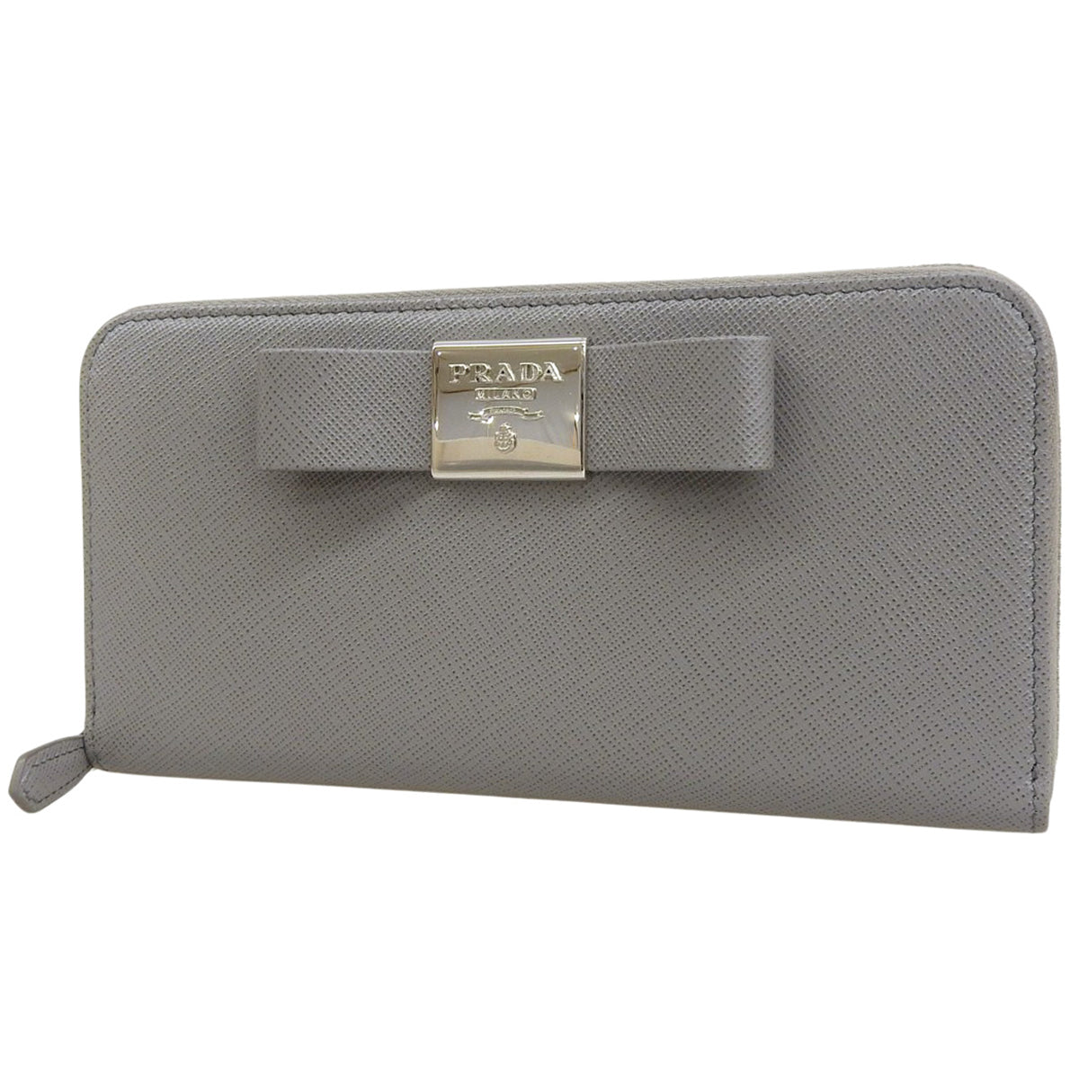 Ribbon Round Zip Long Wallet, Saffiano Leather, Gray, 1ML506